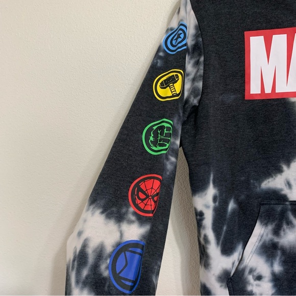 Marvel Avengers Hoodie Sweatshirt Graphic Long Sleeve Tie Dye Black White - Picture 3 of 7